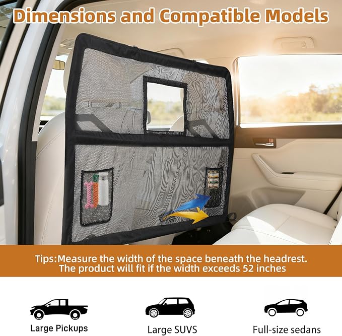 57" Wide Dog Car Barrier with Window & Steel Frame, Universal Fit for Cars, Sedans,SUVs,and Trucks, Car Barrier for Escape-Proof, Vehicle Gate for Dog Travel