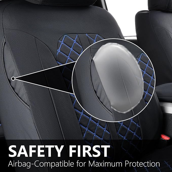 Truckiipa Seat Covers for Ford F150 Front Leather Truck Seat Cover Cushion Protector Custom Fit for 2015-2026 Ford F150 SuperCrew, 2017-2026 F250 F350 F450 Super Duty Crew Cab, Front Pair, Black&Blue
