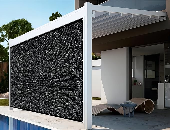 Shatex 90% Shade Fabric 12' x 12' Sun Shade Cloth with Grommets for Pergola Cover Canopy, Black, 12 Bungee Balls