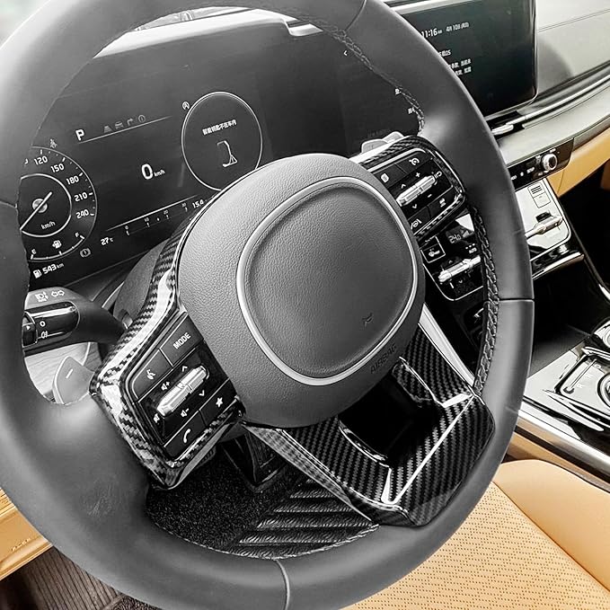 Carbon Fiber Pattern Style Steering Wheel Panel Frame Trim Cover Button Cover Molding Sticker Compatible with Kia Carnival 2022-2025 KA4 Sorento 2021-2025 MQ4 Accessories