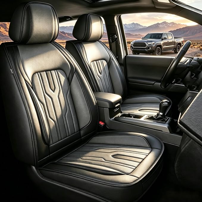 Seat Covers Fit for Toyota Tacoma 2024 2025 2026,Waterproof Faux Leather Truck Seat Covers Full Set Double & Crew Cab Protectors(5 Seats,Black&Gray)