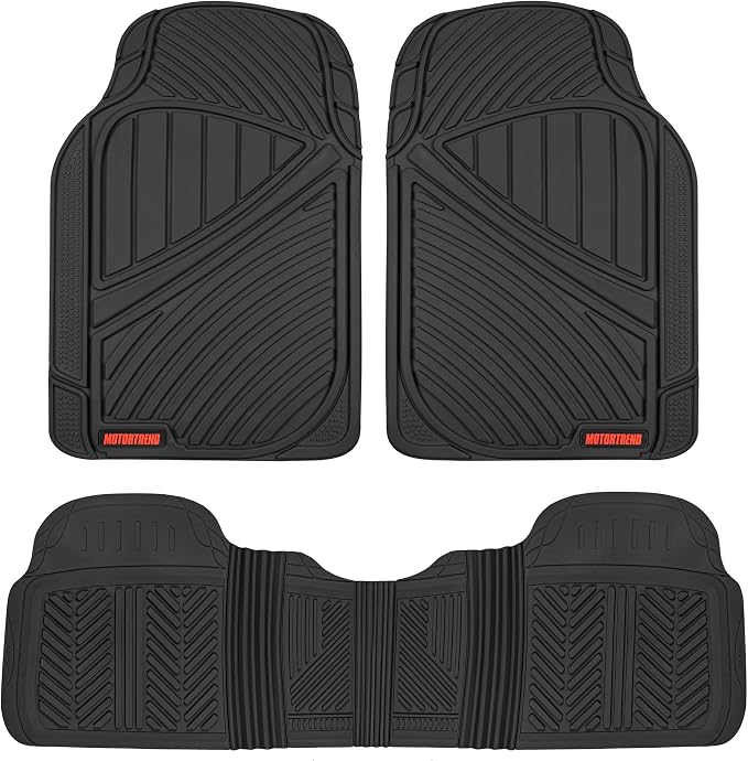 Motor Trend FlexTough Performance All Weather Rubber Car Floor Mats with Cargo Liner – Full Set Front & Rear Floor Mats for Cars Truck SUV, Automotive Floor Mats (Black)