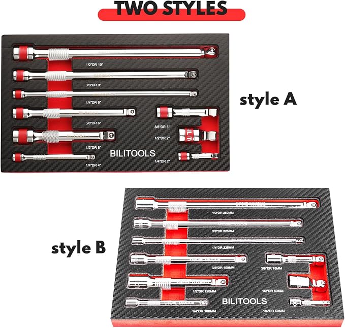 BILITOOLS Socket Adapter Set 17 Piece includes Reducer, Universal Joint Socket Set, Drill Adapter 1/4" 3/8" 1/2"&Wobble Extension Set, 9 PCS Extension Set 1/4 3/8 1/2, Ratchet Extension Set