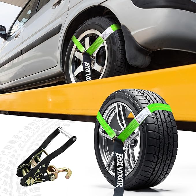4 Pack Car Tie Down Straps for Trailers 2" x 96" - 9900LBS Break Strength - Tire Ratchet Straps with J Finger Hooks for Hauling UTV, SUV, Truck, Any Cars