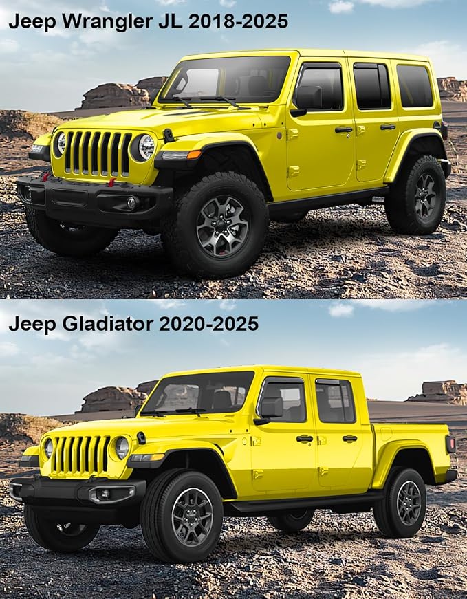 in-Channel Window Rain Guards Fit for Jeep Wrangler JL 2018-2026/Gladiator 2020-2026 Extra Durable Rain Guards Window Deflectors Vent Visors Vent Shades Visor Car Accessories