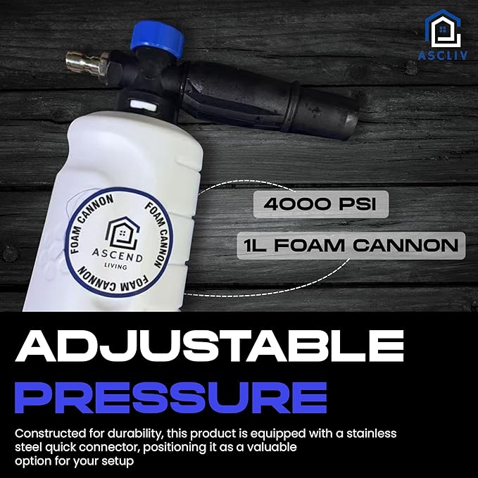 Adjustable Pressure Washer Gun, Snow Foam Gun 3000 PSI Cannon Foam Blaster, 1/4" Quick Connector, 5 Nozzle Tips, 1L Car Wash Foam Cannon