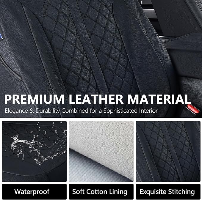 Truckiipa F150 Seat Covers Full Set Leather Waterproof Car Seat Cover Seat Protector Custom Fit for 2015-2026 Ford F150 SuperCrew, 2017-2026 F250 F350 F450 Super Duty Crew Cab, Full Set, Black