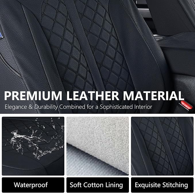 Truckiipa Custom for Dodge Ram Seat Covers 1500 Leather Front Seat Cover Fit for 2009-2018 Dodge Ram 1500, 2010-2025 Ram 2500 3500 Crew Mega Cab, 2019-2024 Ram 1500 Classic Only, Front Pair, Black
