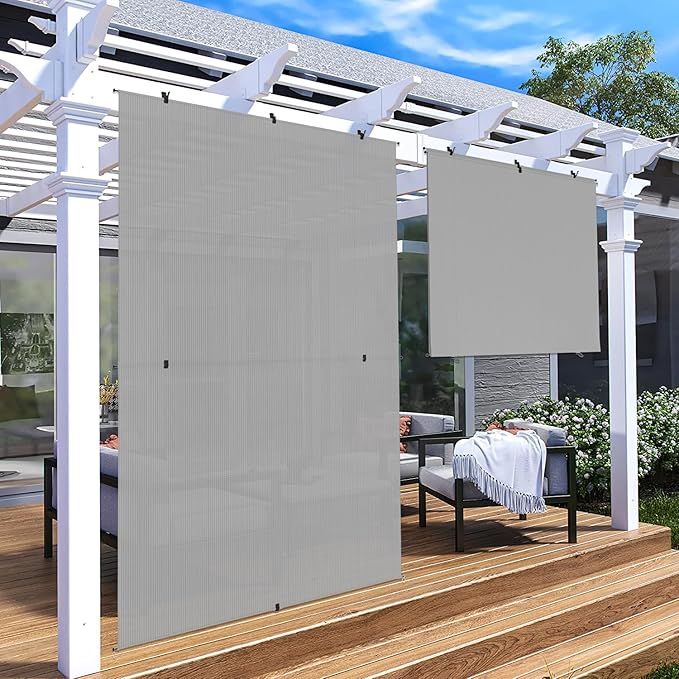 Patio Shades Roll Up Outdoor 5'Wx10.5'H Foldable Roller Shade Patio Blinds Exterior Block Sun Screen for Outside Porch Deck Balcony Pergola Carport, Light Grey