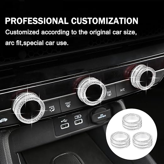 Knob Covers for Honda Civic Accessories 2026 2025 2022-2024 for CRV 2026 2025 2024 2023 for Acura Integra 2025 2024 2023 Hazard Lights, AC, Air Vent, Audio, Push Start Button Cover Ring 12Pcs(Bling)