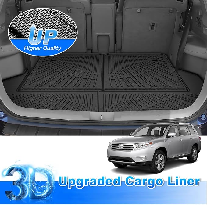 Highlander Cargo Liner - Trunk Mat for Toyota Highlander (Non-Hybird) 2008-2013, All Weather Cargo Mat for Highlander Accessories, Heavy Duty Car Mats, Car Accessories