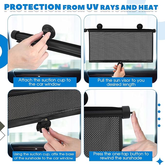 Blosssound 2 Pack Car Side Window Sun Shades Extra Wide Retractable Window Shades for Car Blocks Heat Roller Sunshade Visor for UV Rays Glare Protection Accessories(Black,22 × 24 Inch)