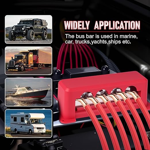 CNSPEED﻿ 2Pcs 600A Bus Bar Power Distribution Block 12-48V Terminal Block 6x3/8(M10) Studs Marine Battery Bus Bar with Waterproof Cover Quick Mount for Automotive Car Boat Solar System Red & Black