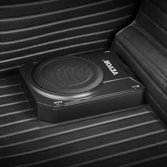 VEVOR 10" 400W Underseat Car Subwoofer, Slim Powered Car Subwoofers Under The Seat, Low Profile Audio Sub Built-in Amplifier, High/Low Level Input & Volume Controller for SUVs, Car, Truck, RV