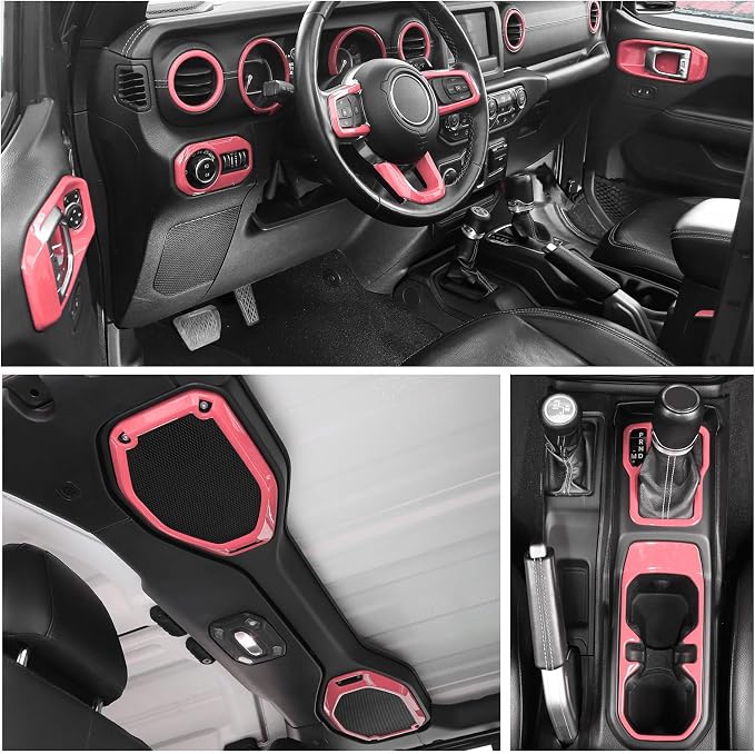 RT-TCZ for Wrangler JL Pink Interior Trim Kit, JL Dash Air AC Vent Trim for Jeep Wrangler JL JLU Gladiator JT 2018-2023 Pink Interior Accessories 23pcs