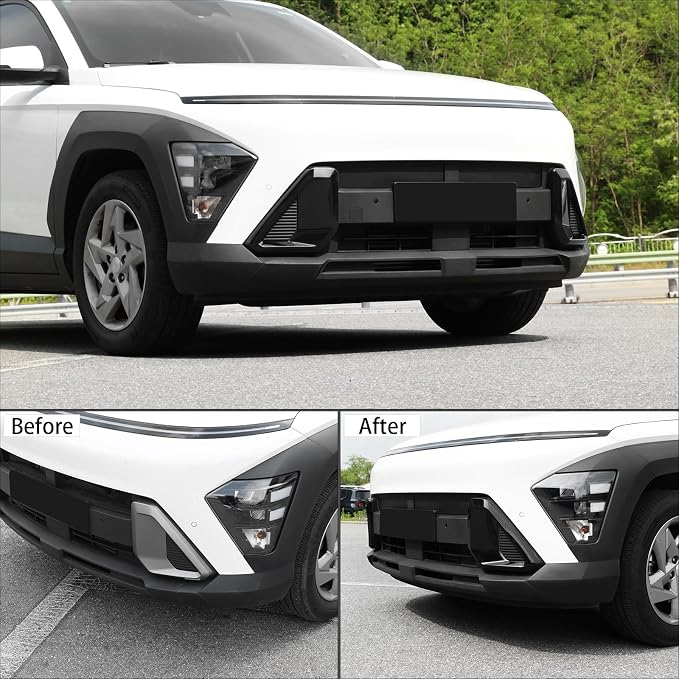 ABS Front Bumper Side Air Vent Cover Fog Light Lamp Decor Cover Front Bumper Middle Mesh Cover Compatible with Hyundai Kona 2024 2025 SX2 Accessories (Glossy Black Style)
