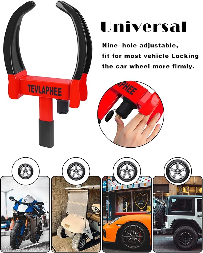 Tevlaphee Universal Wheel Lock Heavy Duty Security Trailer Wheel Lock Tires Anti Theft for Car