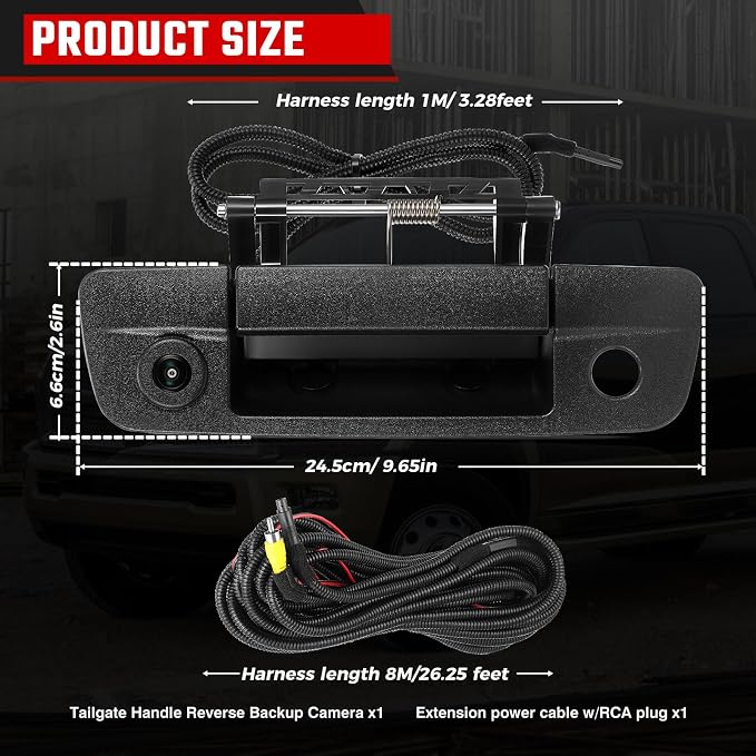Tailgate Handle Backup Camera Fit for Dodge RAM 1500 2009-2017,Fit for Dodge RAM 2500 3500 2010-2017 Tailgate Reversing Rear View Park Assist Camera RCA Plug Replace# 68084284AB