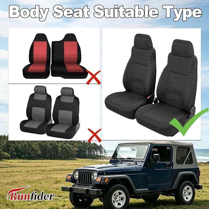 Custom Seat Covers for Jeep Wrangler TJ 2003-2006 & for Jeep Wrangler Unlimited 2004-2006 Heavy Duty Cloth Protector Interior Accessories，Waterproof & Machine Washable - Black（Front）