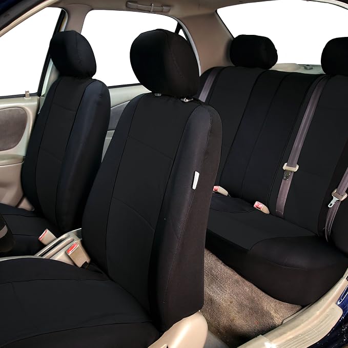 FH Group Car Seat Covers Full Set Neoprene - Universal Fit, Automotive Low Back Front Seat Covers, Airbag Compatible, Split Bench Rear Seat, Washable Seat Cover for SUV, Sedan Black
