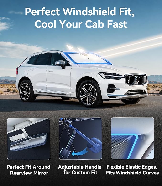 Nmoiss [Vinyl Coating Heat Shield] Windshield Sun Shade Umbrella Custom for Volvo XC60, Protect Car from Sun Rays & Heat Damage Keep Cool and Protect Interior