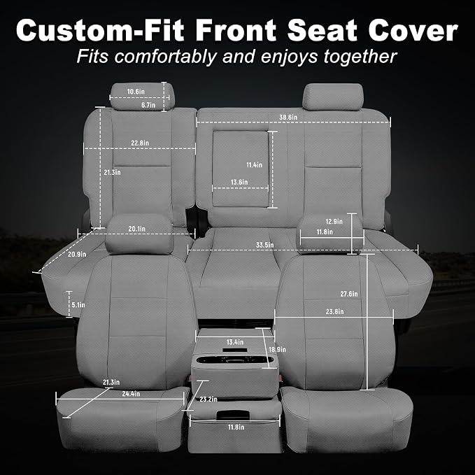 Seat Covers for Chevy Silverado & GMC Sierra 1500/2500HD 2007-2013 Heavy Duty Cloth Protector Interior Accessories，Waterproof & Machine Washable-Gray (Front & Rear)