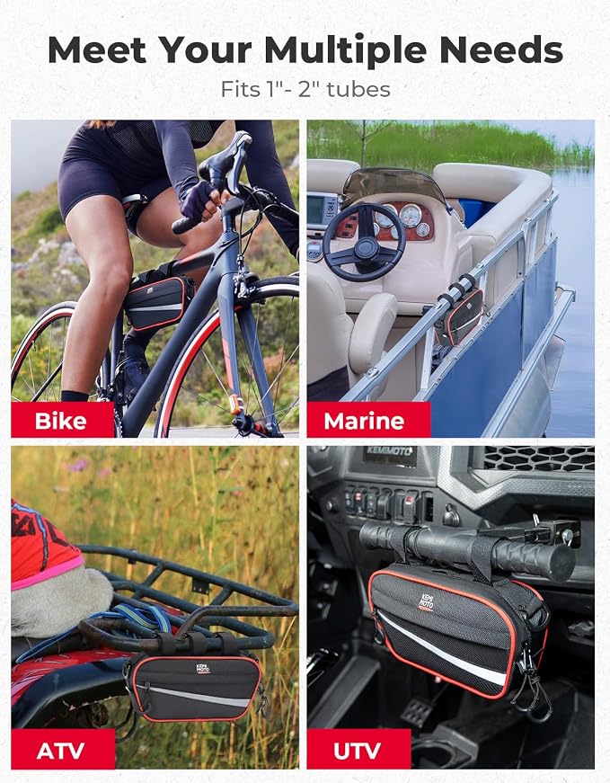 KEMIMOTO UTV Roll Cage Storage Bag Universal 1680D Grab Handle Storage Bag Dimensions 11" x 5" Side by Side Accessories Compatible with UTV, ATV, Bike, Off-road Vehicle, Black and Red