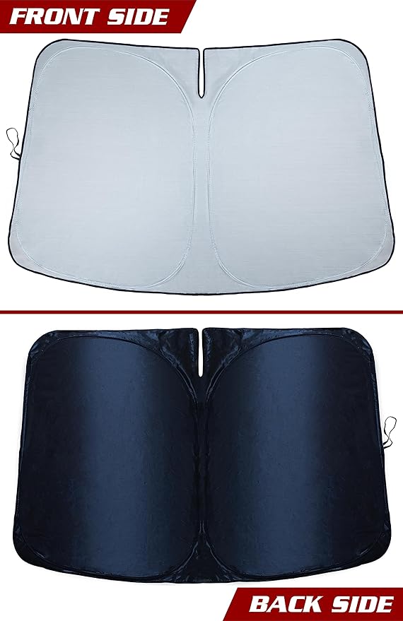Magnelex Tesla Windshield Sun Shade (Model 3/Y), Reflective Polyester Blocks Heat & Sun, Foldable Car Window Sun Blocker, Mirror Cut-Out, Fade-Resistant Sunshade, Tesla 3 Accessories (Pack of 2)