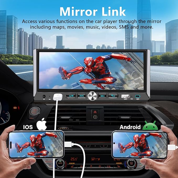 Single Din Car Stereo with Wireless Apple Carplay Android Auto, Car Stereo with 6.9'' Touchscreen Radio,Car Bluetooth Radio,Type-C/Dual USB with Backup Camera,Car MP5
