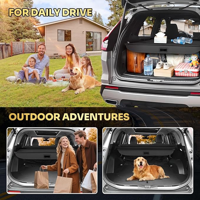T TGBROS Cargo Cover for Toyota RAV4 2026 Carbon Fiber Retractable Trunk Cover with Car Mesh Organizer Net Bag, Car Privacy Shield for RAV4 Accessories