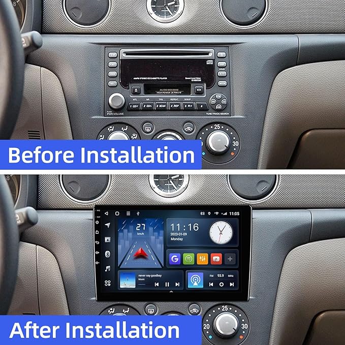 1+32G Android 14 Double Din Car Stereo 9 Inch Touchscreen Radio Built-in Wireless Carplay/Android Auto/GPS/Bluetooth/FM/AUX-in/Steering Wheel Controls/Backup Camera