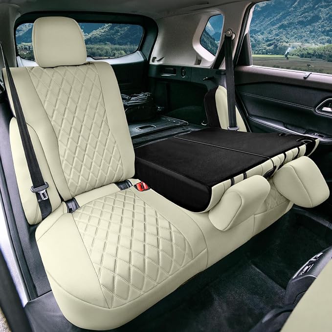 FH Group Custom-Fit Car Seat Covers Specifically Made for 2021-2026 Nissan Rogue, Rear Set Solid Beige Ultraflex Neoprene Waterproof Automotive Seat Cover