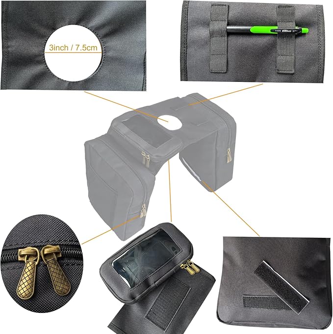 ATV Tank Bag Saddle Bag Waterproof Motorcycle Bag Compatible with Snowmobile Sportsman Scrambler FourTrax Grizzly UTV Hanging Storage Bag Black