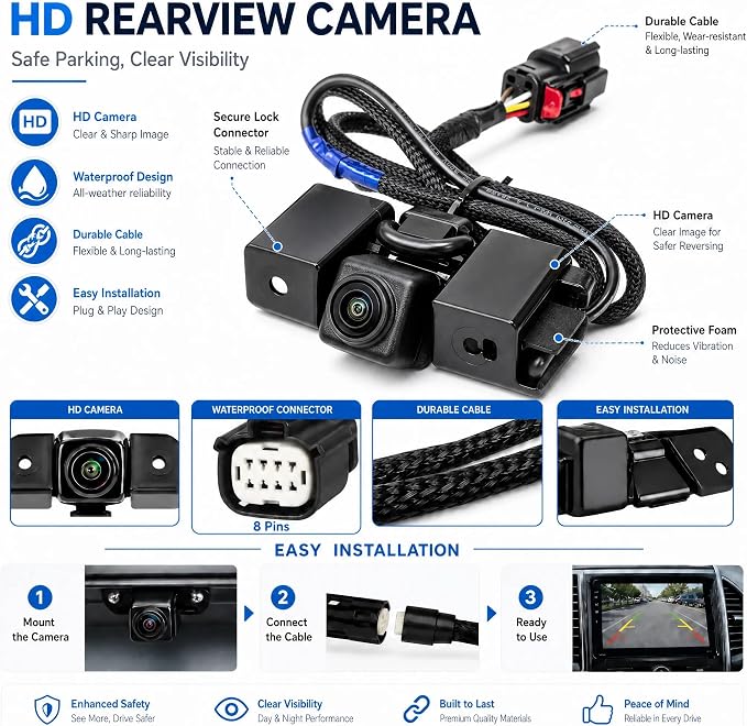 No. 23244435 Rear View Backup Reverse Parking Camera/Rear View Camera | for Chevy Silverado 1500/LD 2500 HD 3500 HD GMC Sierra 1500/Limited 2500 HD 3500 HD 2016-2019 [8 Pins] 84079952 V51-74-0050