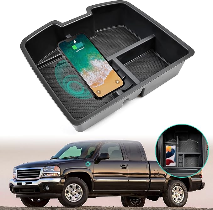 Wireless Charger for 2007-2014 Silverado/Sierra, Center Console Organizer Box for Chevy Silverado Avalanche Suburban Tahoe/GMC Sierra 2007 2008 2009 2010 2011 2012 2013 2014 Accessories