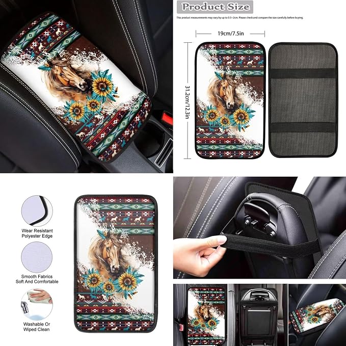 Southwestern Horse Car Seat Covers + Steering Wheel Cover, Keychain Armrest Pads, Universal Fit Automotive Interior Sets