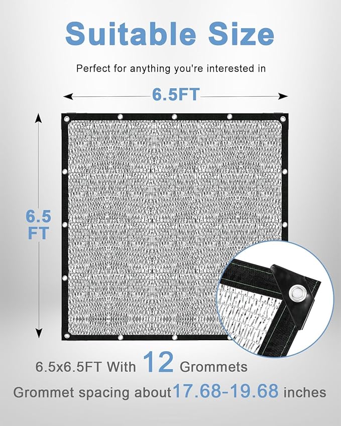 vensovo 40% Aluminum Shade Cloth - Reflective Aluminium Shade Netting Sun Shade Cover with Grommets for Cars, Dogs, Outdoor, RV, Patio (6.5x6.5FT)