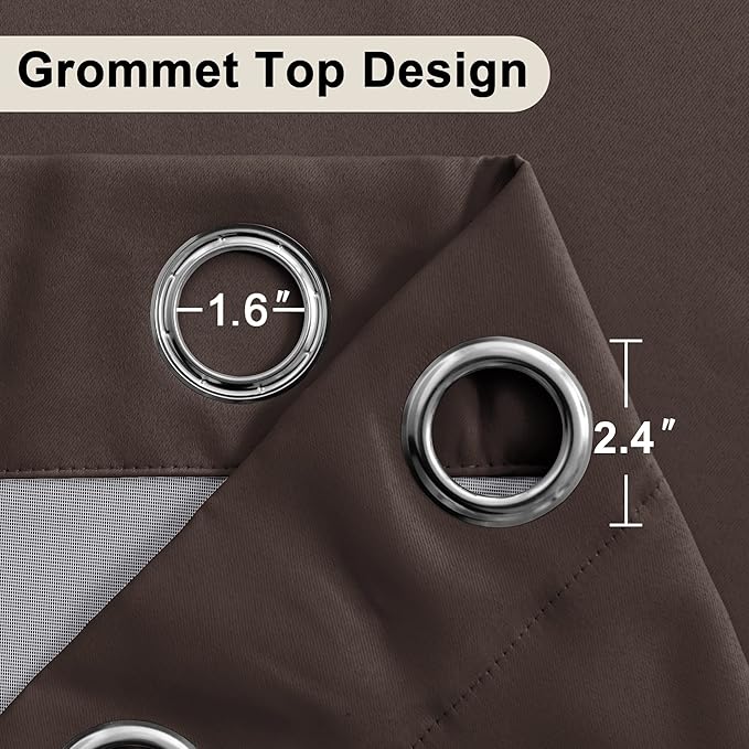XWZO 100% Blackout Curtains 54 Inches Long with Tiebacks- Thermal Insulated & Energy Efficiency Window Draperies Grommet Top with Black Liner for Bedroom/Living Room, Brown, W42 x L54, Set of 2