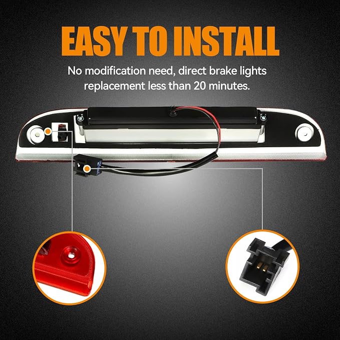 Third 3rd Brake Light LED for 2001-2007 Ford Escape, High Mount Rear Brake Lights Assembly for 05 06 07 Mercury Mariner, Waterproof Center Cab Lamp Stop Light (Red)