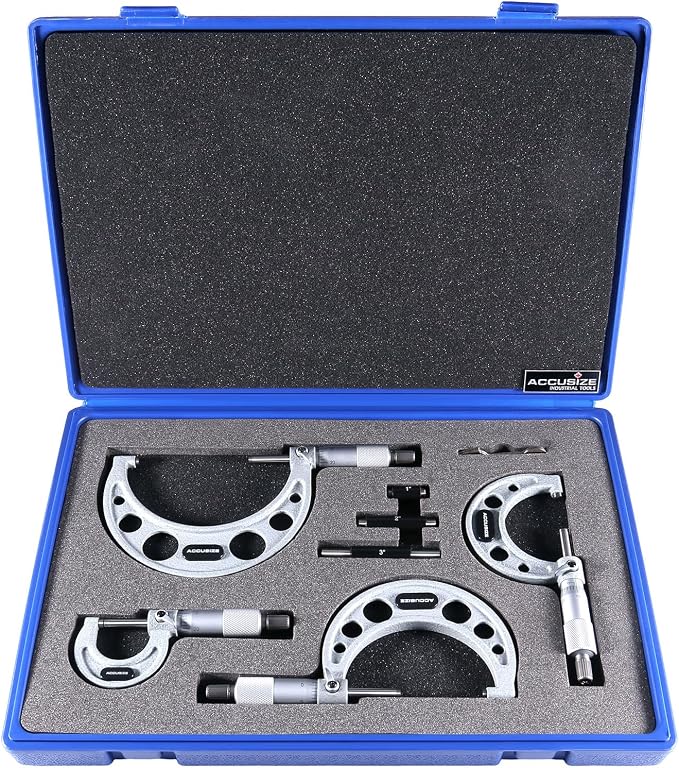 Accusize Industrial Tools 0-4 inch x .0001'' Ultra-Precision M-Type Outside Micrometers Carbide Tipped 4 Pc Set, EG00-0904