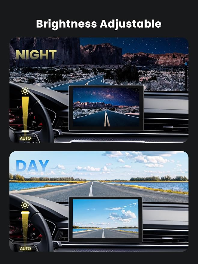 9" Wireless Apple Carplay Screen for Car, Portable Car Play Screen for Car & Android Auto, 4K Dash Cam, 1080p Backup Camera, GPS Navigation, Car Audio Receivers Mirror Link, Bluetooth, FM, Siri