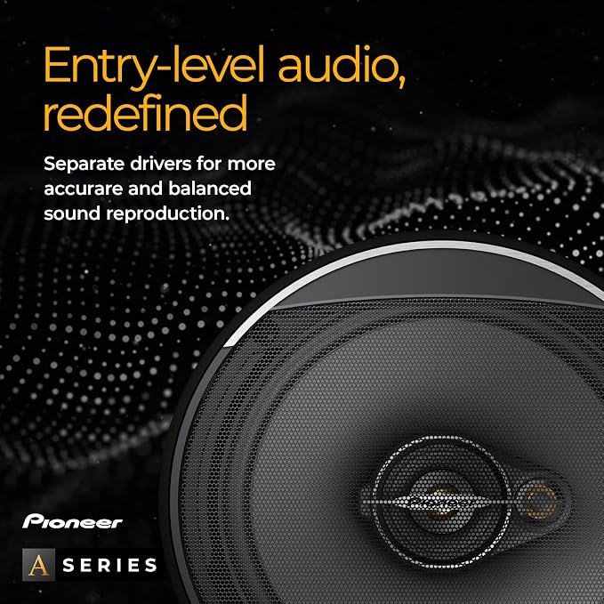 Pioneer A-Series Standard TS-A1671F 6.5” 3-Way Speakers (Pair) – 320W Max, Balanced Sound + Smooth Treble, Enhanced Bass, Ideal Factory Upgrade, Installation Adaptors Included