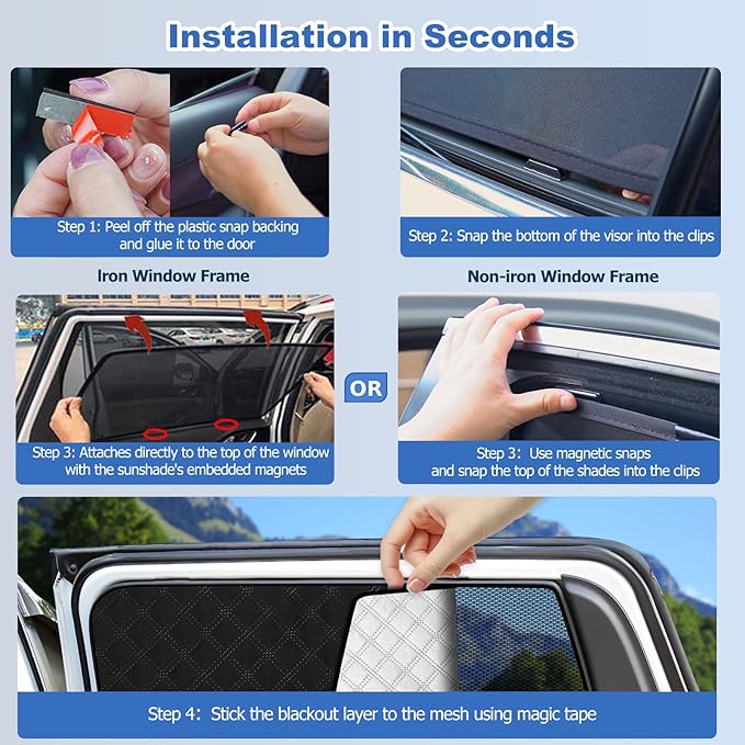 XCBYT 2015-2020 f150 Window Shades - Switch Between Total Blackout & Bug-Free Ventilation Car Window Covers | Reflective Silver 99% UV Heat Shield Breathable Mesh Side Window Sun Shade (4 PCS)