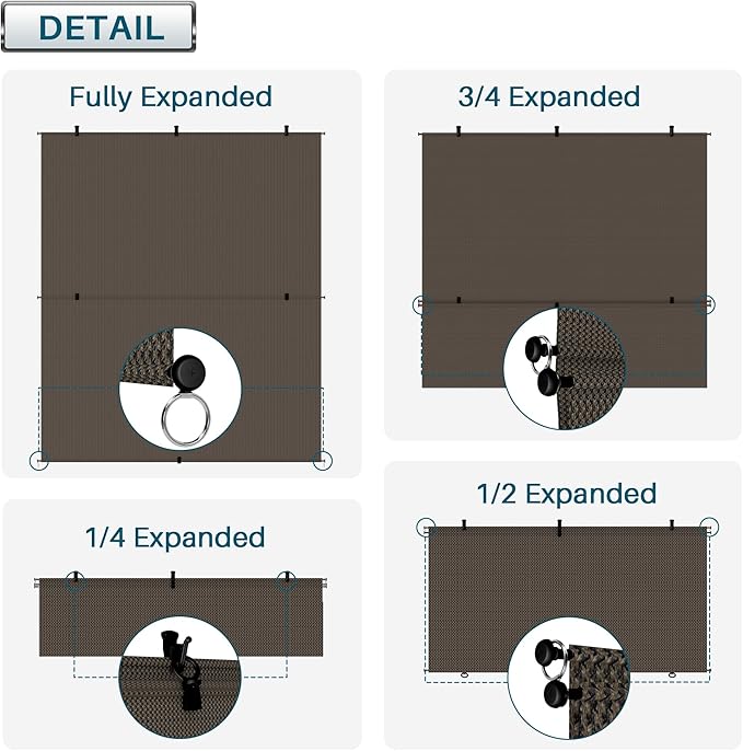 Coarbor Outdoor Roller Shades 8'W x 8'H Porch Sun Shades Outdoor Roll Up Blinds for Patio Porch Gazebo Balcony Backyard, Brown