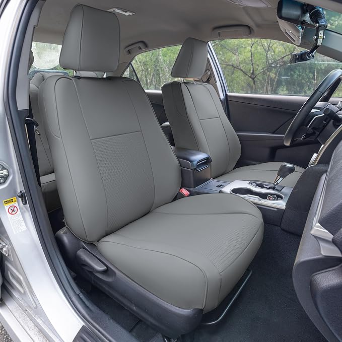 FH Group Custom Fit Seat Covers Specifically Made for 2012-2017 Toyota Camry LE | SE | XSE | XLE - Faux Leather, Waterproof Car Seat Cover, Front Set Solid Gray