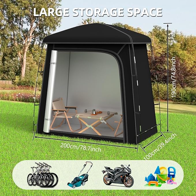 Outdoor Storage Shed Tent, Oversized Bike Storage Tent for 2-3 Bikes, 200X100X190CM Portable Foldable Garage/Garden Storage Tent, Waterproof Anti-uv Outdoor Bicycle Cover
