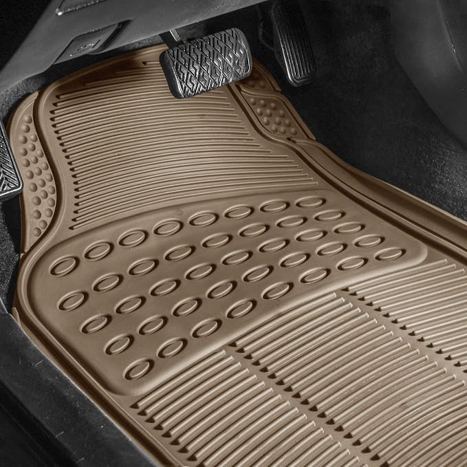 FH Group Automotive Floor Mats Climaproof for All Weather Protection Universal Fit Trimmable Heavy Duty fits Most Cars, SUVs, and Trucks, 2pc Front Set Solid Beige
