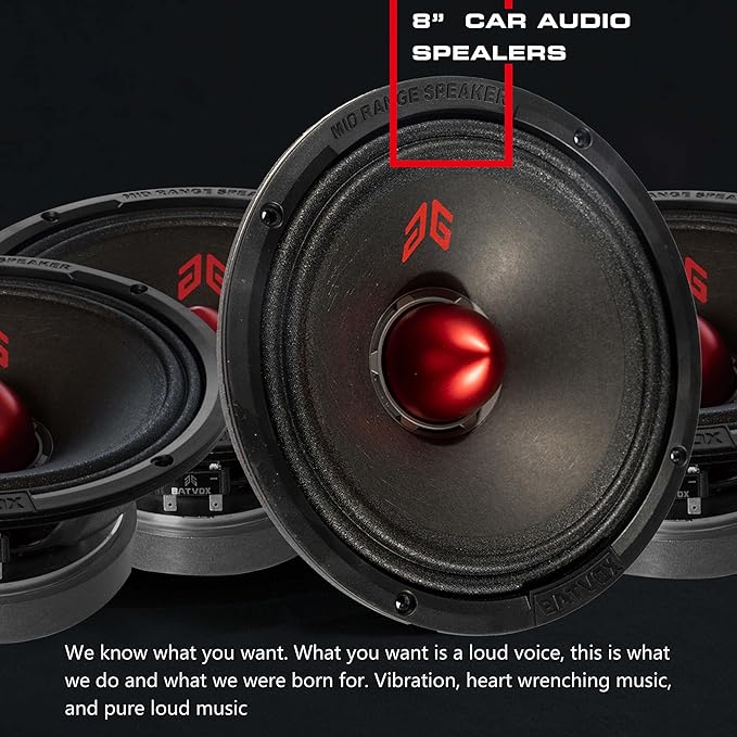 MX80E2 Loudspeaker 8 Inch Midrange 640 Watts 4 Ohms Red Bullet, Premium Quality Audio Door Speakers for Car or Truck Stereo Sound System, Black (2 Speakers)