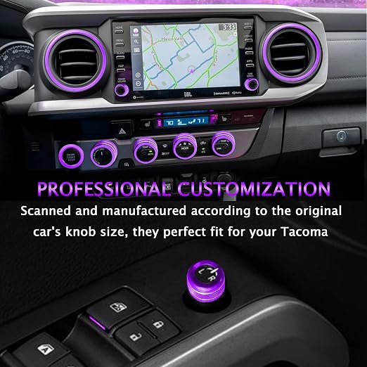 for Toyota Tacoma Accessories 2023 2022 2021 2020 with 8" or 7" Touchscreens Knob Covers - AC Vent Ring Button Knob Covers for Air Conditioner Volume Mirror Push Start Stop Button Trim 12Pcs (Purple)