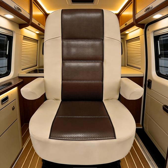 Dulepax RV Seat Covers for Captains Chairs, 2 Pack Motorhome Seat Protectors with Armrest Covers, Breathable PU Leather Seat Chair Cover for Class A Camper Van Trailer